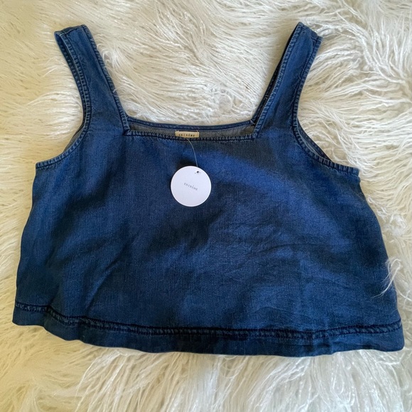 Denim cropped Top & Pants Set En Creme- Crop NWT - Picture 9 of 10